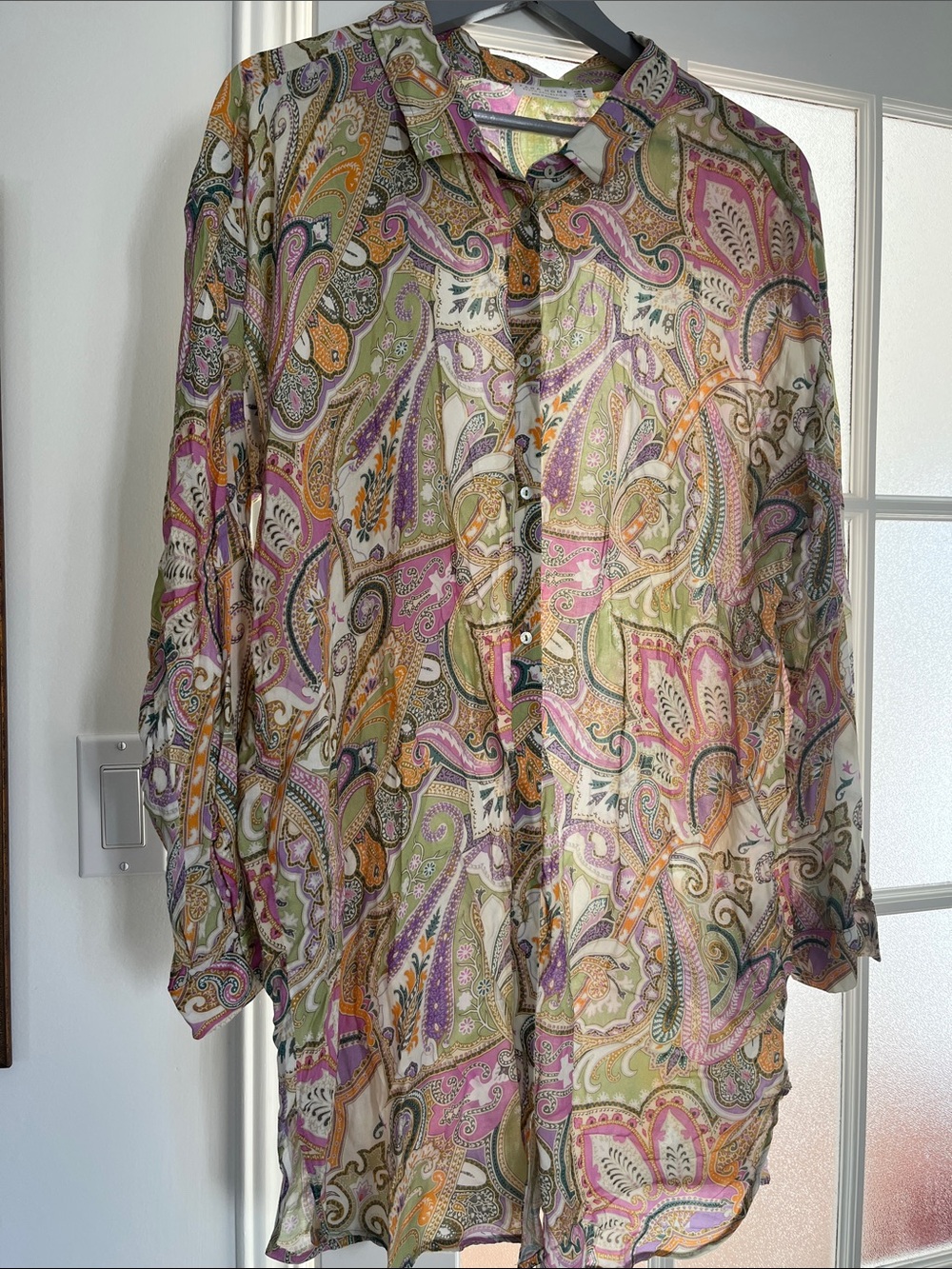 Paisley Print Button-Front Blouse in Multi-Color